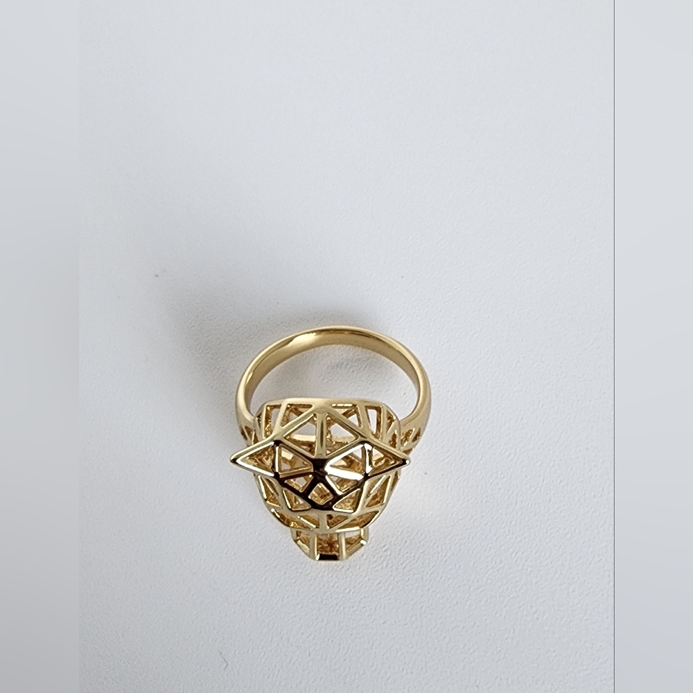 Gold Plated Panther Ring Size 8 Geometric Animal Head Statement Ring Black Eyes - Picture 3 of 8